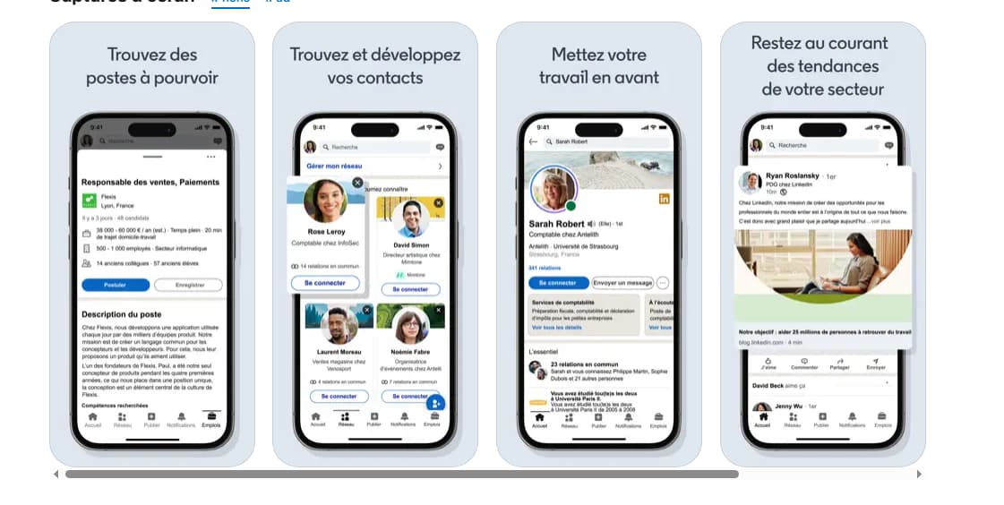 Fonctionnalités principales de l’application LinkedIn