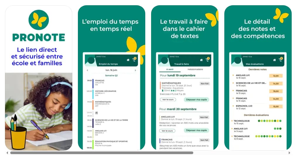 Fonctionnalités principales de PRONOTE